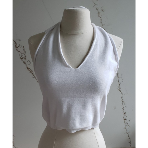 Lioness Top Womens Small White Halter Long Sleeve Backless Crop Y2K Clubwear - Picture 3 of 5
